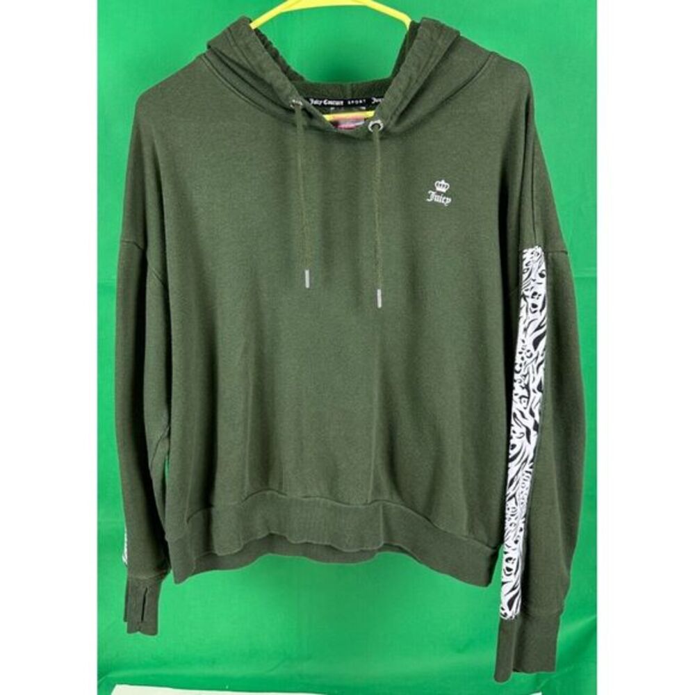 Juicy Couture Sport Green Wildcat Fleece Hoodie Womens Sweatshirt Large Y2K